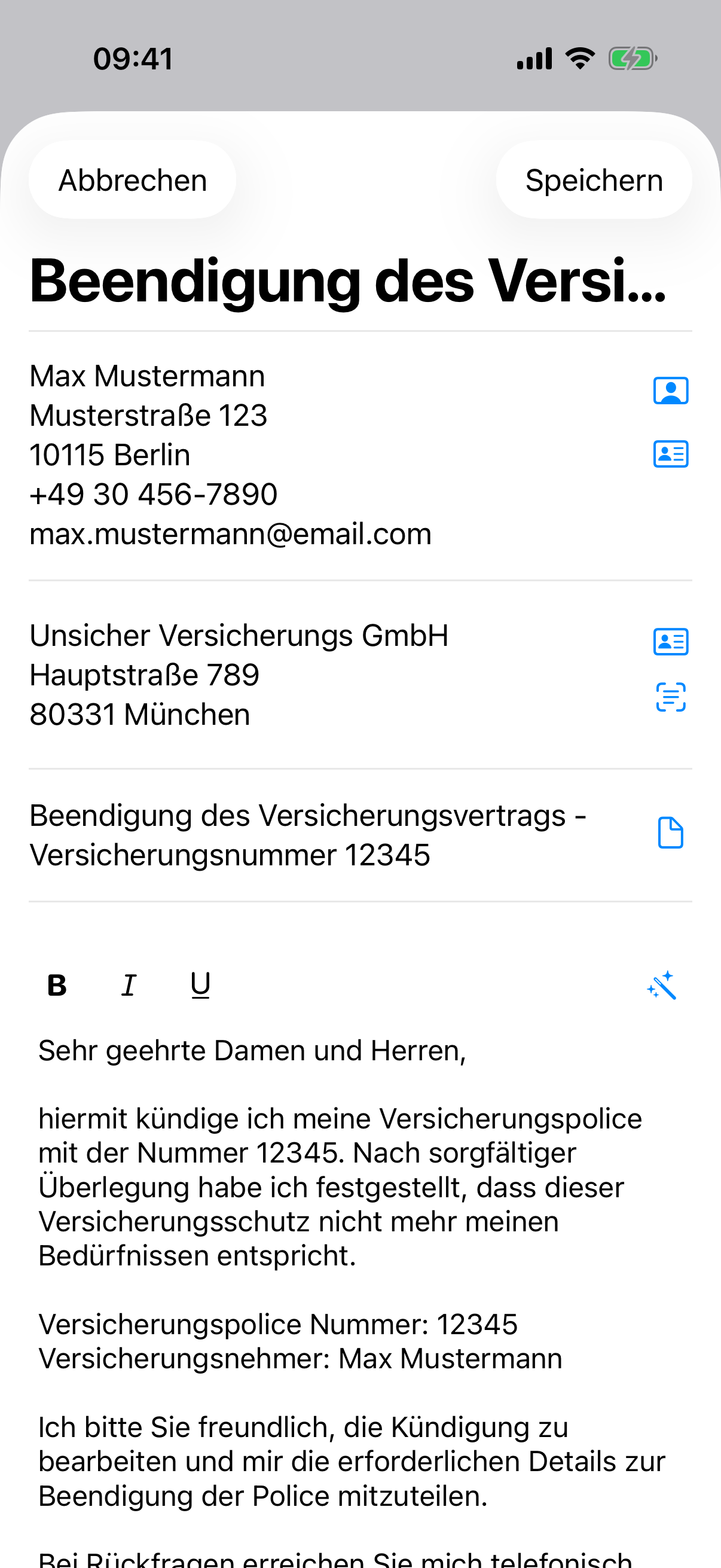 Letter app edit screen