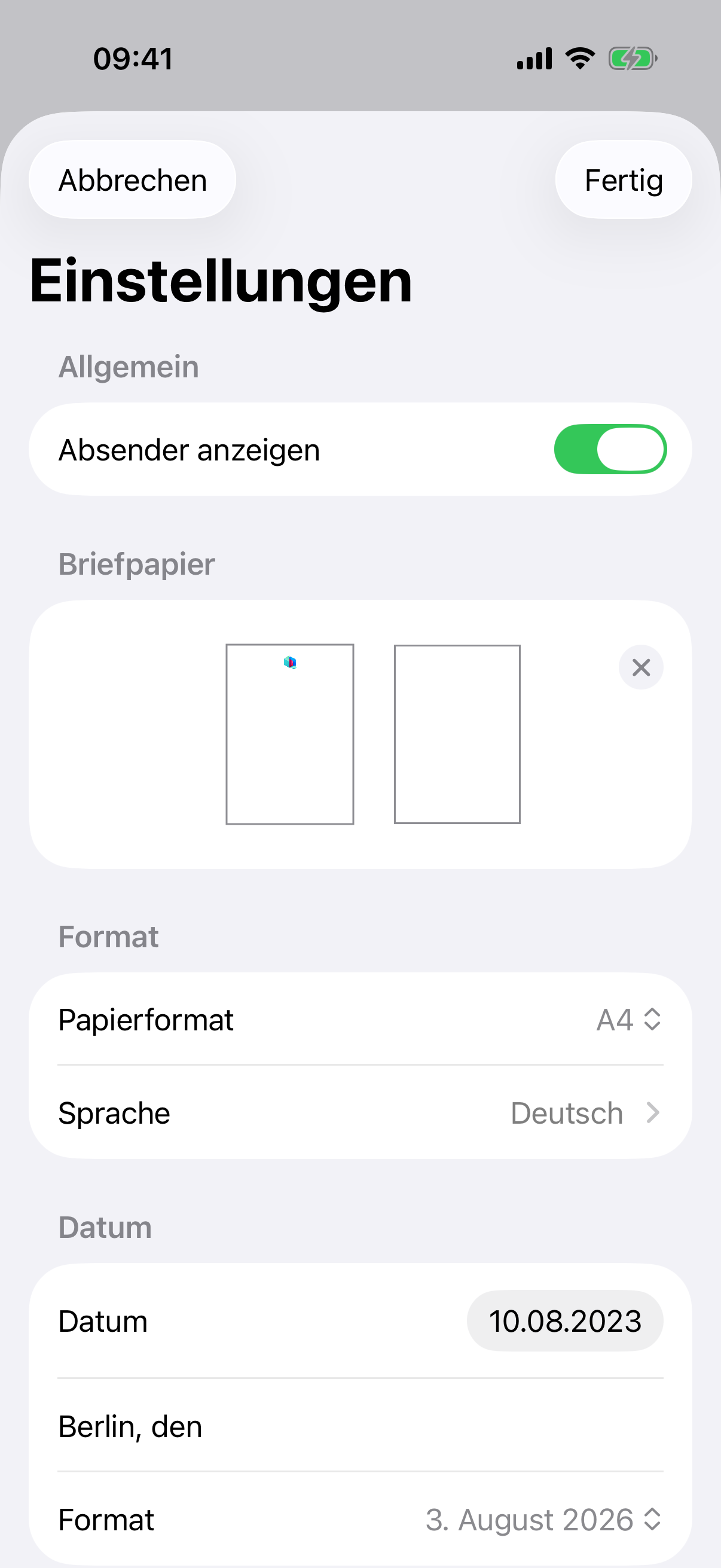 Brief-Layout-Einstellungen