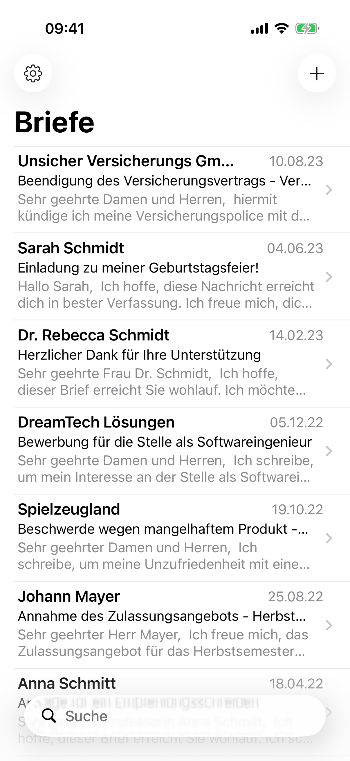 Letter app overview screen