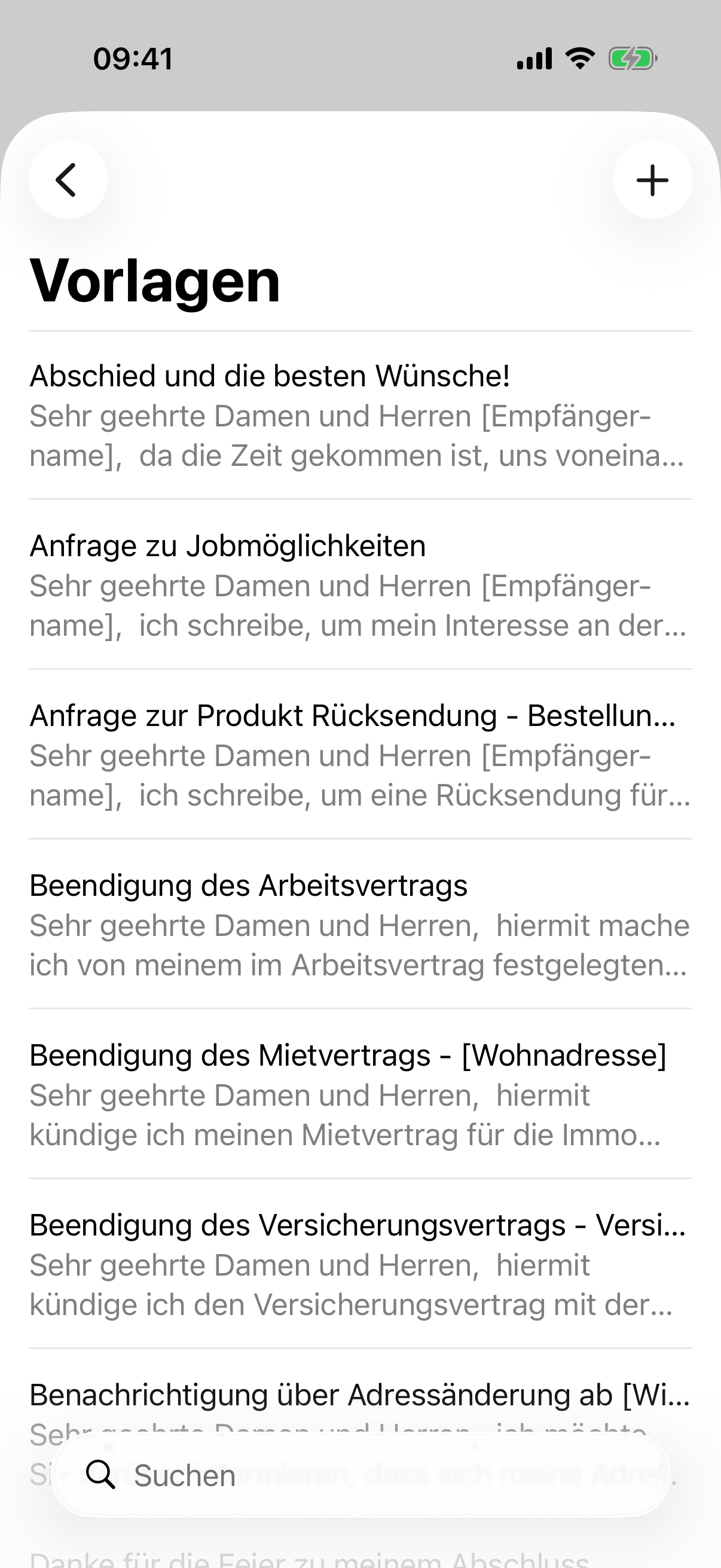Die Vorlagenliste
